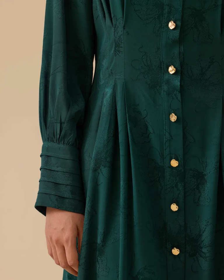 1008 BELDEN BÜZGÜLÜ KOLU MANŞETLİ JAKAR ELBİSE 10002521311008 #12-25#