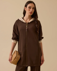 1004 KAPİŞONLU KOL UCU VE KAPİŞONU TRİKO DETAYLI ÖNÜ FERMUARLI GÜNLÜK CEKET 10002522511004 #12-25#