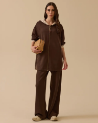 1004 KAPİŞONLU KOL UCU VE KAPİŞONU TRİKO DETAYLI ÖNÜ FERMUARLI GÜNLÜK CEKET 10002522511004 #12-25#