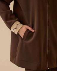1004 KAPİŞONLU KOL UCU VE KAPİŞONU TRİKO DETAYLI ÖNÜ FERMUARLI GÜNLÜK CEKET 10002522511004 #12-25#