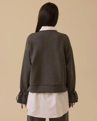 1001 İÇİ GÖMLEK DIŞ SWEAT'IN KOLU BAĞLAMALI İŞLEME DETAYLI GÖMLEK TAKIM 10002522711001 #12-25#