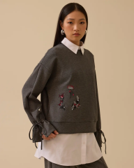 1001 İÇİ GÖMLEK DIŞ SWEAT'IN KOLU BAĞLAMALI İŞLEME DETAYLI GÖMLEK TAKIM 10002522711001 #12-25#