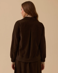 1028 ÖNDEN DÜĞMELİ ETEK UCU VE KOL UCU LASTİKLİ KADİFE GÖMLEK 10002521111028 #12-25#