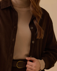 1028 ÖNDEN DÜĞMELİ ETEK UCU VE KOL UCU LASTİKLİ KADİFE GÖMLEK 10002521111028 #12-25#