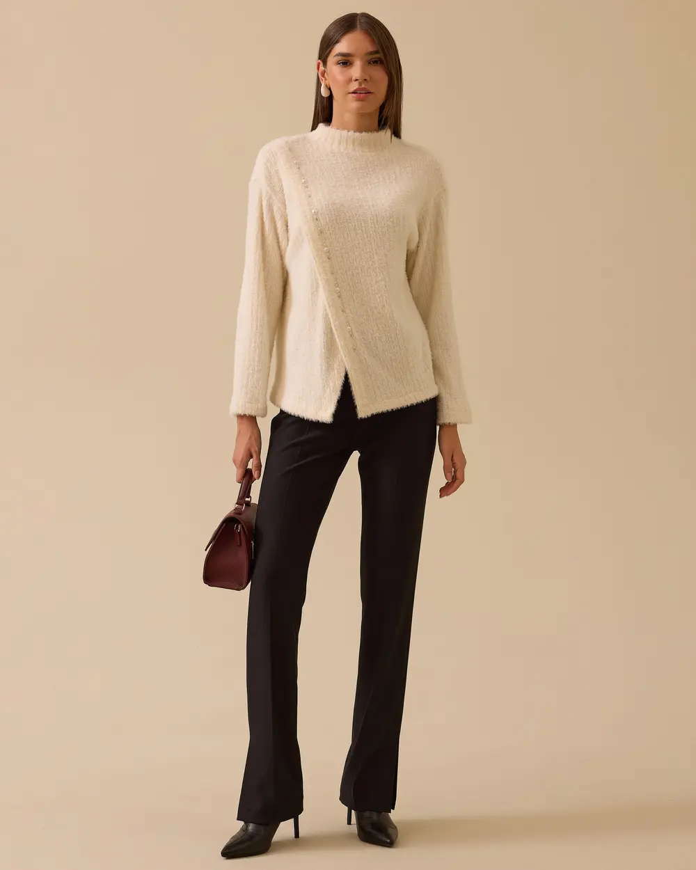 10034 ÇAPRAZ TAŞ DETAYLI PELUŞ HIRKA 10002521710034 #12-25#