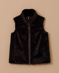 10014 ÖNDEN FERMUARLI FERMUAR YANI DERİ DETAYLI PELUŞ YELEK 10002522010014 #12-25#
