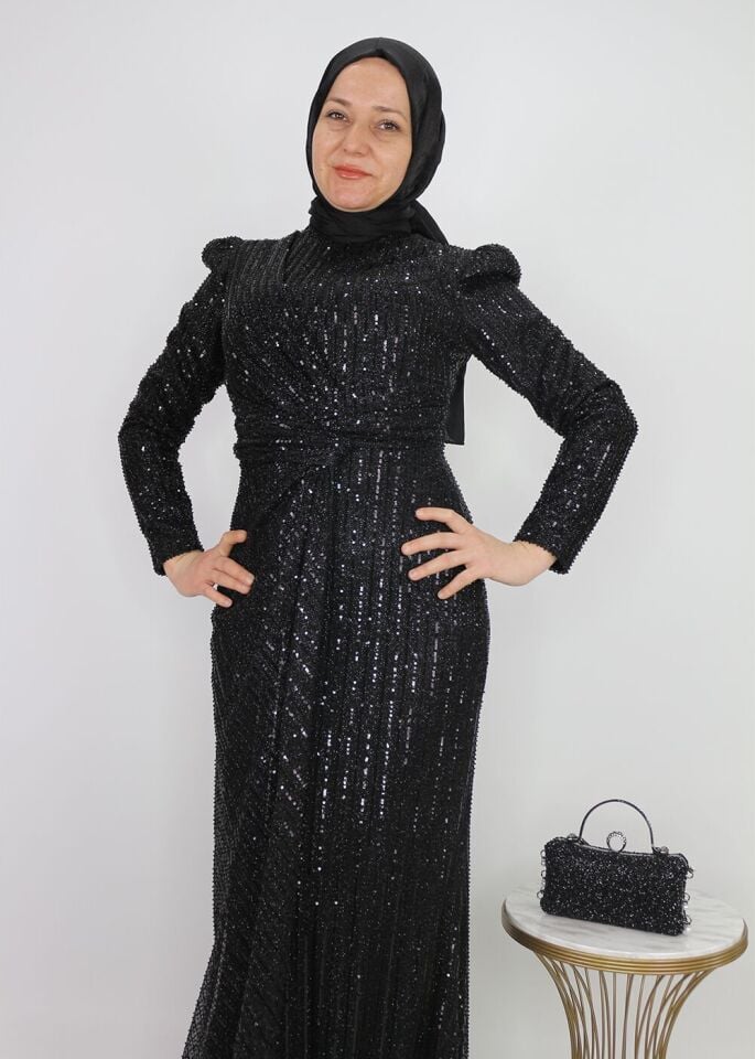 4452 ABİYE BOYDAN BONCUK VE PUL İŞLEMELİ ÖNÜ DETAYLI ABİYE ELİBSE QKS ABİYE #2410#