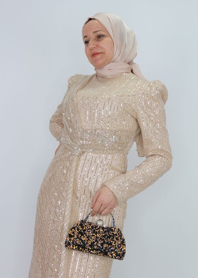 4452 ABİYE BOYDAN BONCUK VE PUL İŞLEMELİ ÖNÜ DETAYLI ABİYE ELİBSE QKS ABİYE #2410#