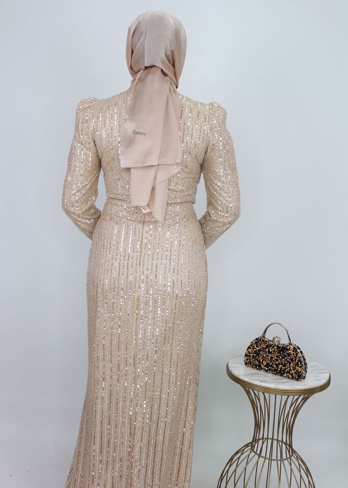 4452 ABİYE BOYDAN BONCUK VE PUL İŞLEMELİ ÖNÜ DETAYLI ABİYE ELİBSE QKS ABİYE #2410#