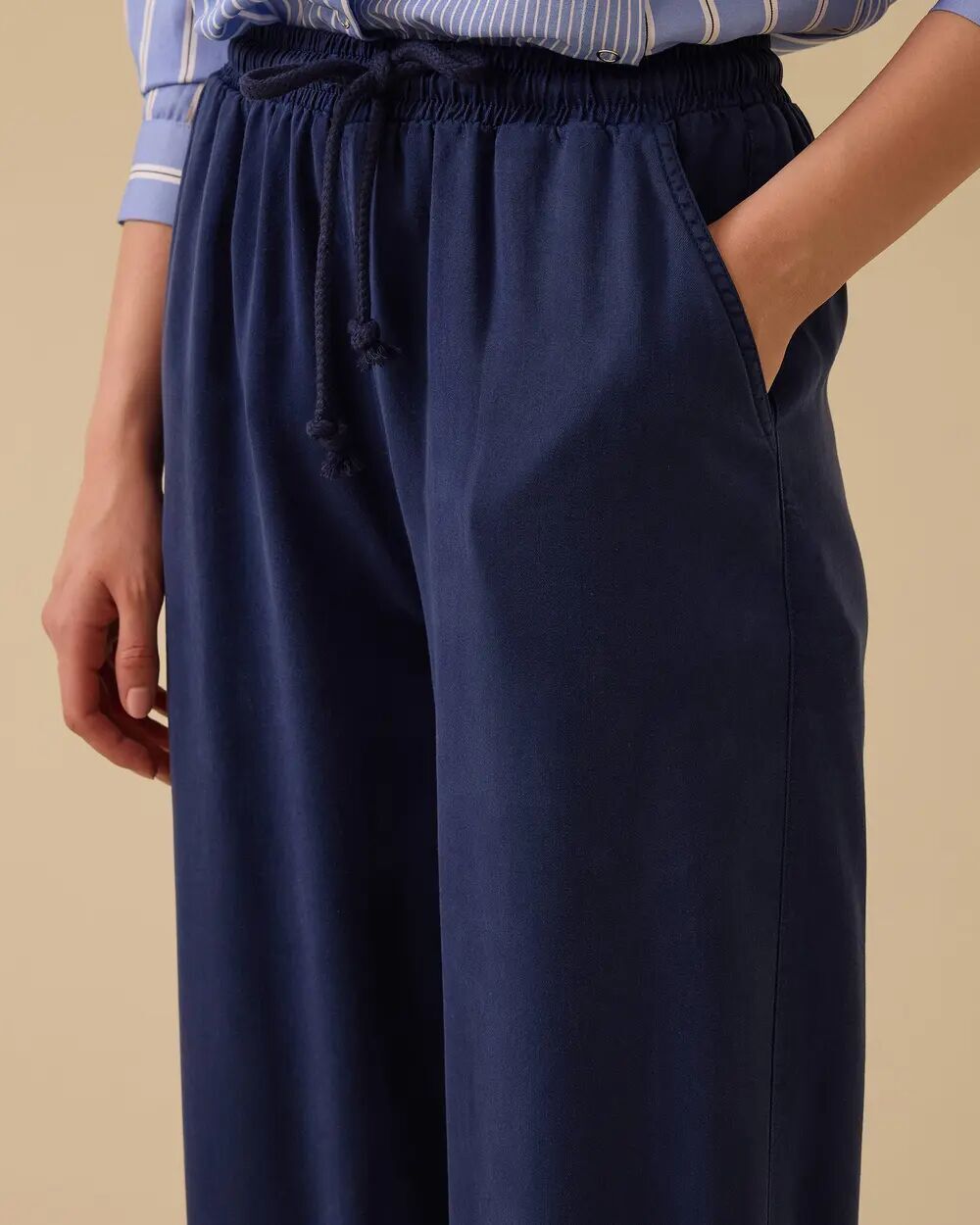 10038 BELİ BAĞCIKLI CEPLİ KETEN GÜNLÜK PANTOLON 10002511010038 #06-25# 38 - LACİVERT
