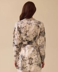 1015 ÖNDEN GİZLİ DÜĞMELİ BELİ BAĞLAMALI DESENLİ JAKAR KUMAŞ ŞIK GÖMLEK 10002511511015 #06-25#