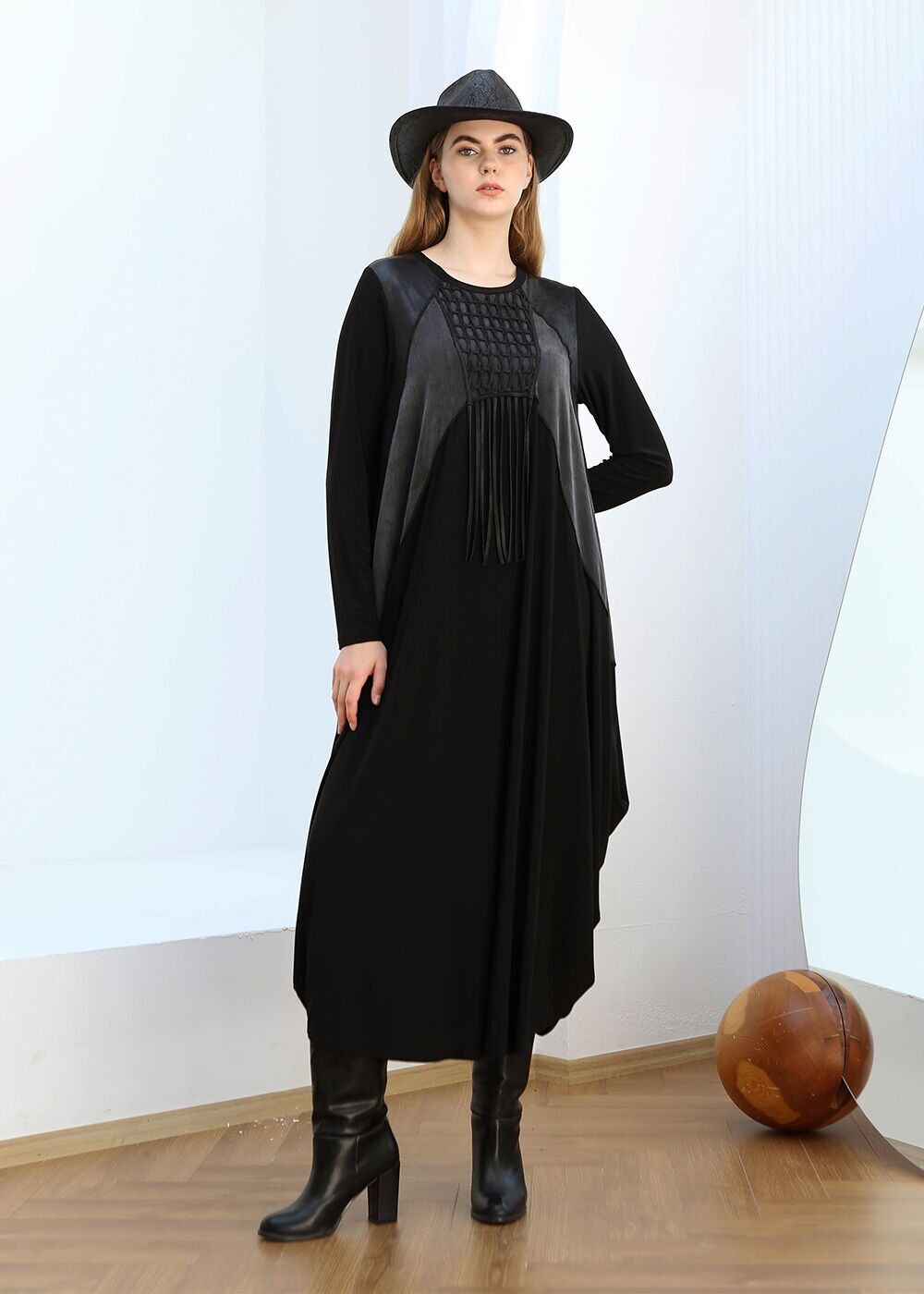 43306 ÖNÜ FİLE DETAYLI SIRTI SANDY KUMAŞ ŞALVAR TİPLİ ELBİSE