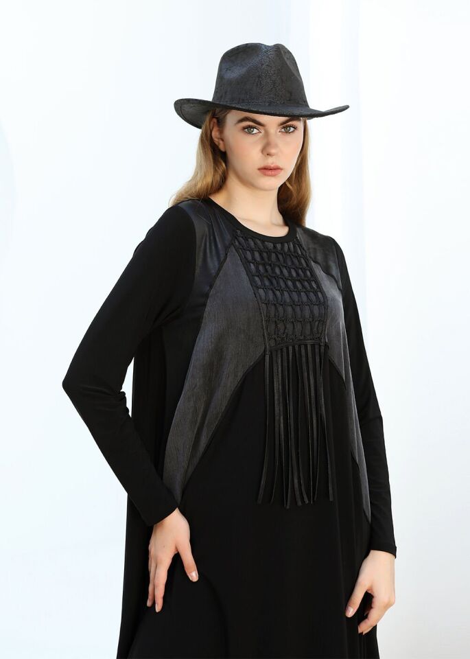 43306 ÖNÜ FİLE DETAYLI SIRTI SANDY KUMAŞ ŞALVAR TİPLİ ELBİSE