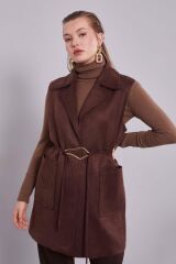 710031 ÖNÜ CEPLİ BELİ BAĞLAMALI KRUVAZE YAKA SÜET YELEK #12-25#