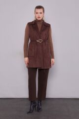 710031 ÖNÜ CEPLİ BELİ BAĞLAMALI KRUVAZE YAKA SÜET YELEK #12-25#