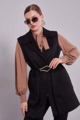 710031 ÖNÜ CEPLİ BELİ BAĞLAMALI KRUVAZE YAKA SÜET YELEK #12-25#