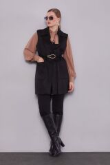 710031 ÖNÜ CEPLİ BELİ BAĞLAMALI KRUVAZE YAKA SÜET YELEK #12-25#