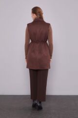 710031 ÖNÜ CEPLİ BELİ BAĞLAMALI KRUVAZE YAKA SÜET YELEK #12-25#