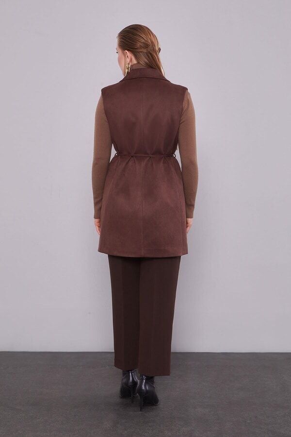 710031 ÖNÜ CEPLİ BELİ BAĞLAMALI KRUVAZE YAKA SÜET YELEK #12-25#