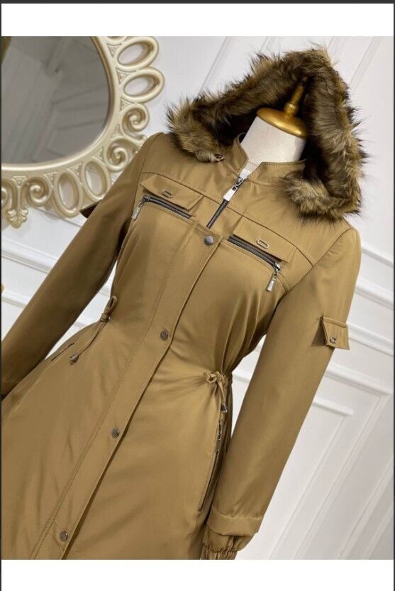 4220 KABAN  YAKASI KÜRK BELİ BAĞLAMA DETAYLI TRENÇ MONT QKS   TRENÇ KABAN