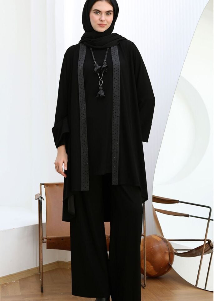 43824 İÇİ UZUN KOLLU HIRKASI SATEN VE TAŞ DETAYLI KOLLARI KATLI İKİ İPLİK 2Lİ TAKIM