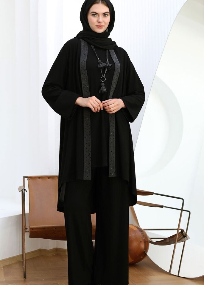 43824 İÇİ UZUN KOLLU HIRKASI SATEN VE TAŞ DETAYLI KOLLARI KATLI İKİ İPLİK 2Lİ TAKIM