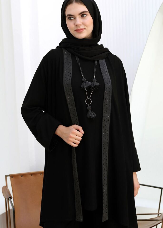 43824 İÇİ UZUN KOLLU HIRKASI SATEN VE TAŞ DETAYLI KOLLARI KATLI İKİ İPLİK 2Lİ TAKIM