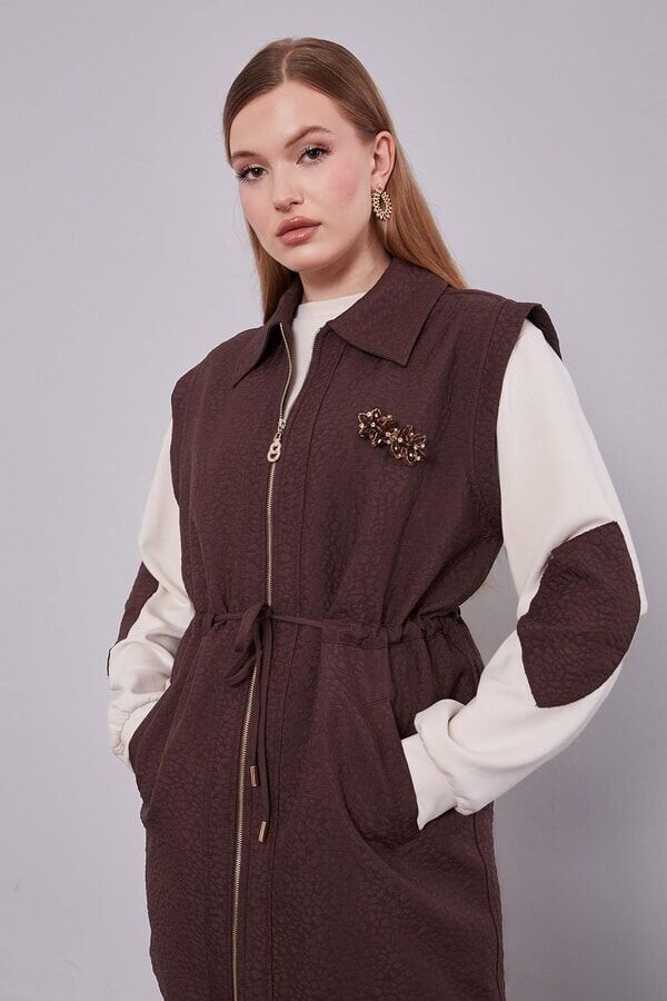 125013 TUNİĞİN KOLLARI DETAYLI YELEĞİN BELİ BAĞLAMALI BROŞ VE CEP DETAYLI PANTOLONUN BELİ LASTİKLİ CE CEPLİ 3'LÜ TAKIM #12-25#