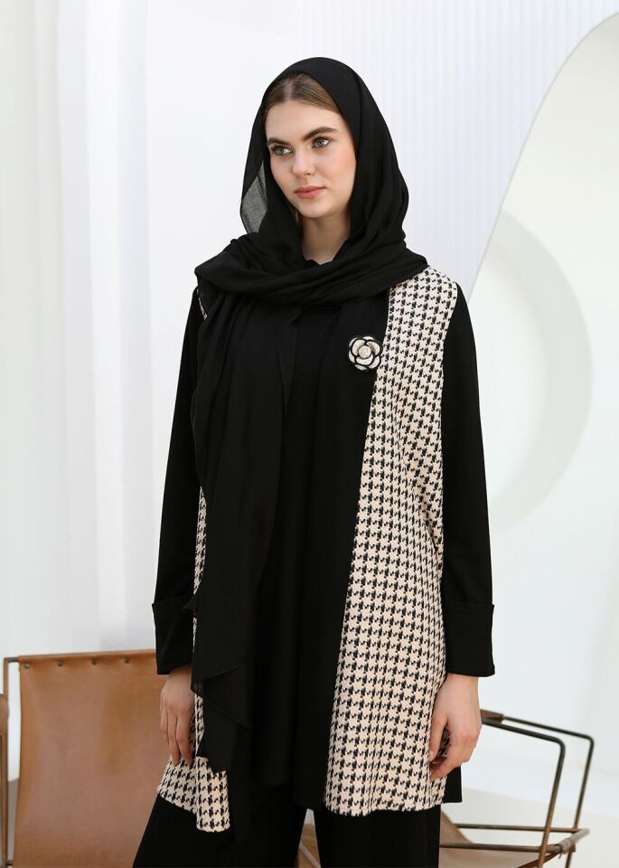 43826 İÇİ UZUN KOLLU CEKETİ KAZAYA DESENLİ KOLU KAT DETAYLI İKİ İPLİK 2Lİ TAKIM