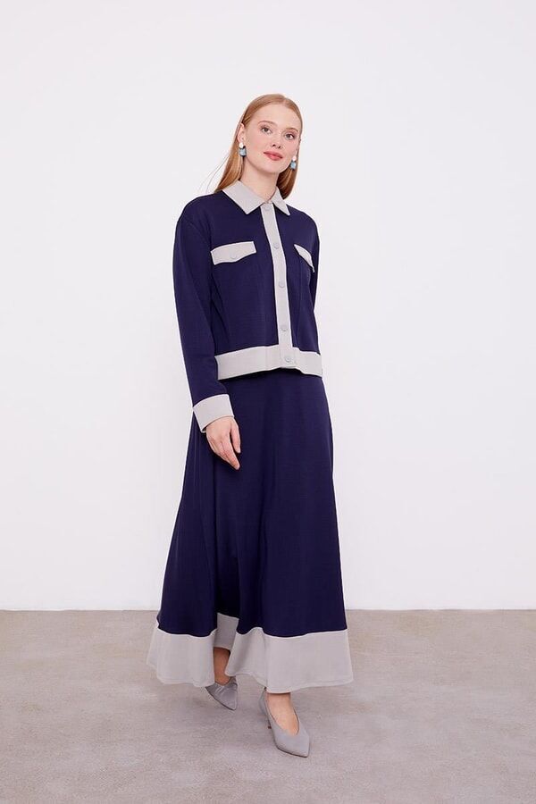 130993 ETEKLİ TAKIM ÖNÜ ÇITÇIT DETAYLI GÖĞÜS CEP GÖRÜNÜMLÜ KOLU MANŞETLİ ETEĞİN BELİ LASTİKLİ SPOR ETEKLİ TAKIM