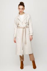 16045KAŞE KABAN KAŞESİ KENDİNDEN DESENLİ BELİ KUŞAK DETAYLI KOLU DETAYLI  MONT  QKS 16045 KABAN #22-11#