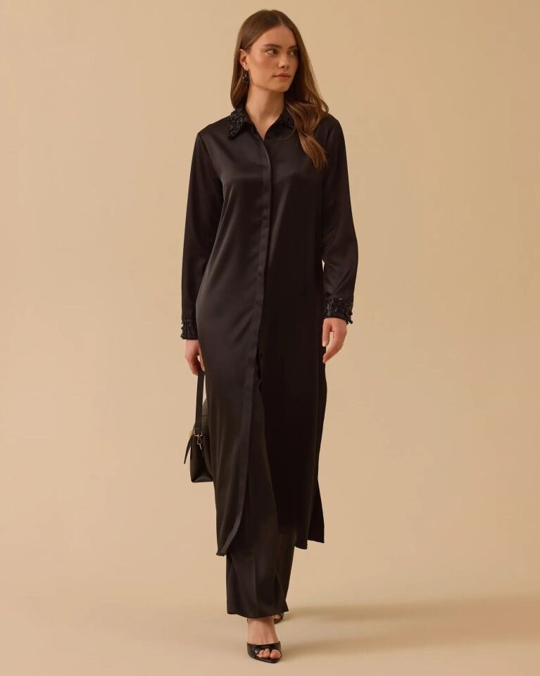 1001 BONCUK DETAYLI SATEN TUNİK #26#