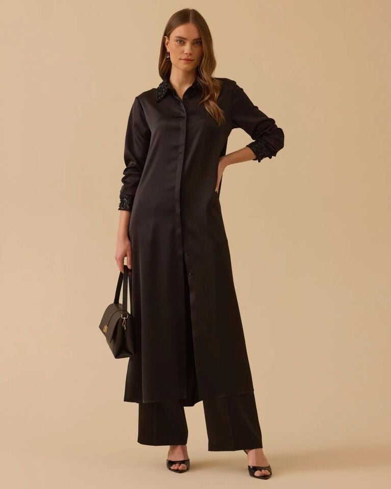 1001 BONCUK DETAYLI SATEN TUNİK #26#