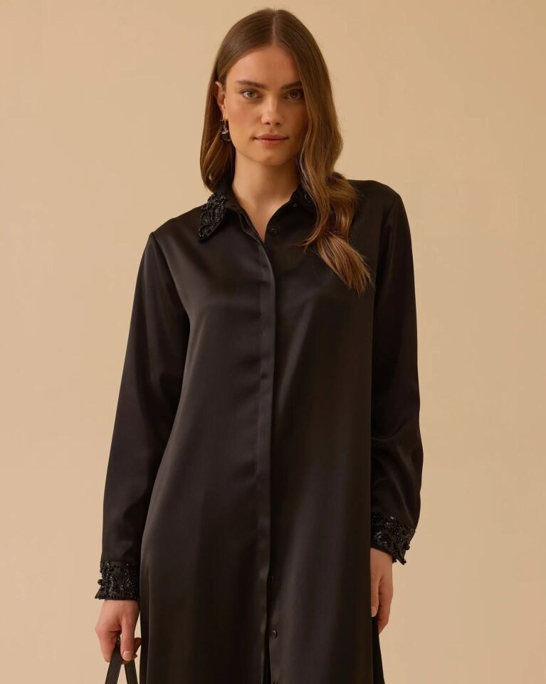 1001 BONCUK DETAYLI SATEN TUNİK #26#