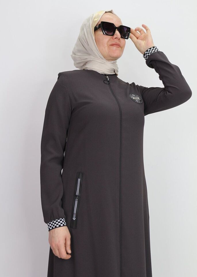 4083 GÖĞSÜ ARMA DETAYLI KOL UCU KARE ŞERİT DETAYLI SIIFIR YAKA QYS FERACE 4083 #23-01# 42 - SİYAH