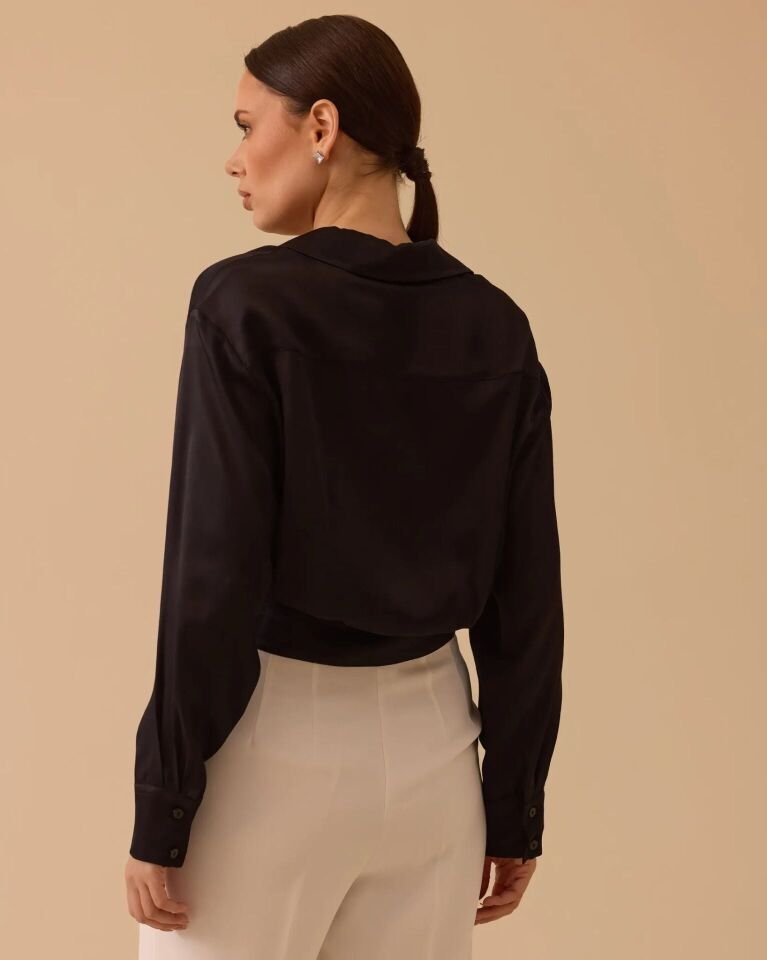 1001 SİYAH YAKASI BRONŞLU ALTI KALIN MANŞETLİ SATEN GÖMLEK #26#