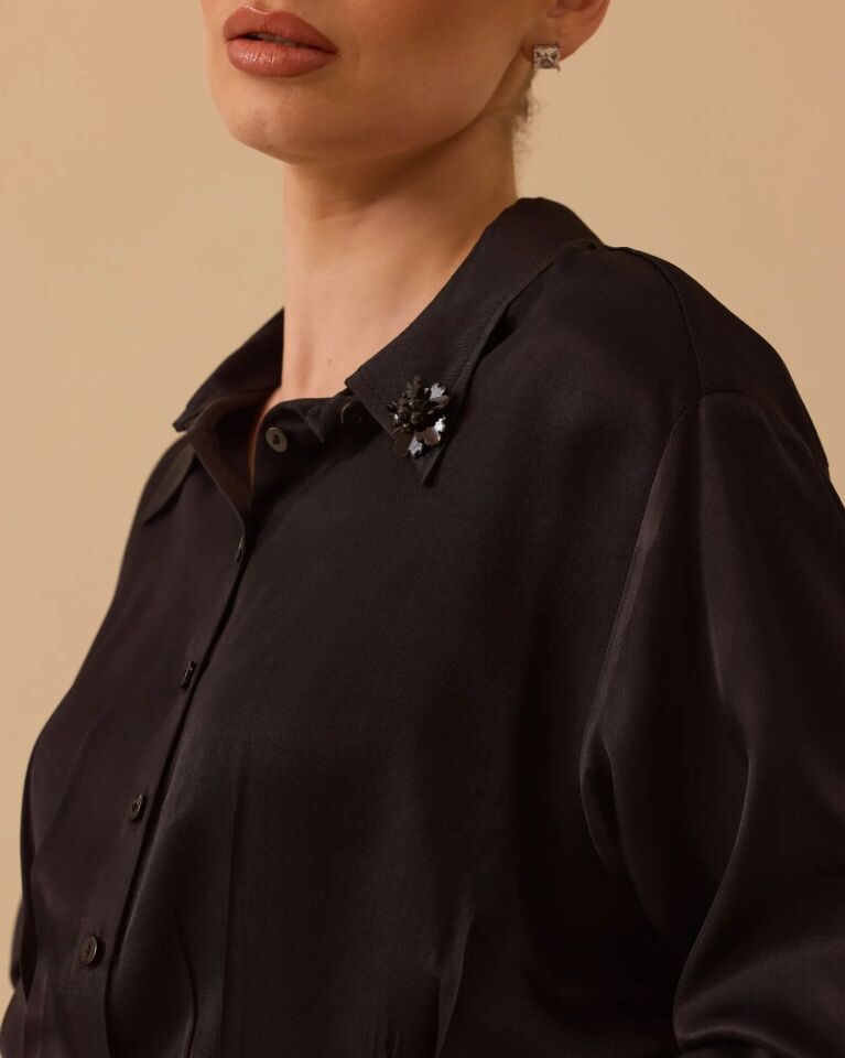 1001 SİYAH YAKASI BRONŞLU ALTI KALIN MANŞETLİ SATEN GÖMLEK #26#