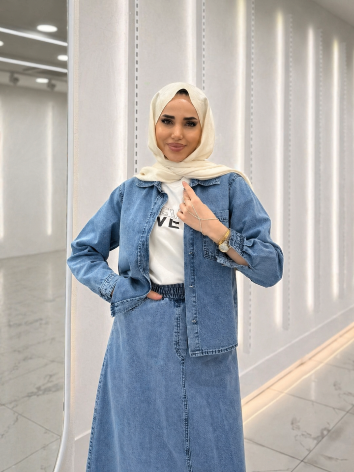 8249 ÖNÜ ÇITÇIT DETAYLI İÇ BLUZ YARIM KOLLU ETEĞİ A KESİM KOT ÜÇLÜ SPOR TAKIM#26#