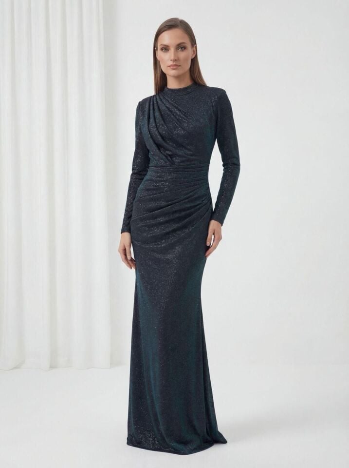 30057 GÖGSÜ DRAPELİ KENDİNDEN SİMLİ KUMAŞ ABİYE #26#