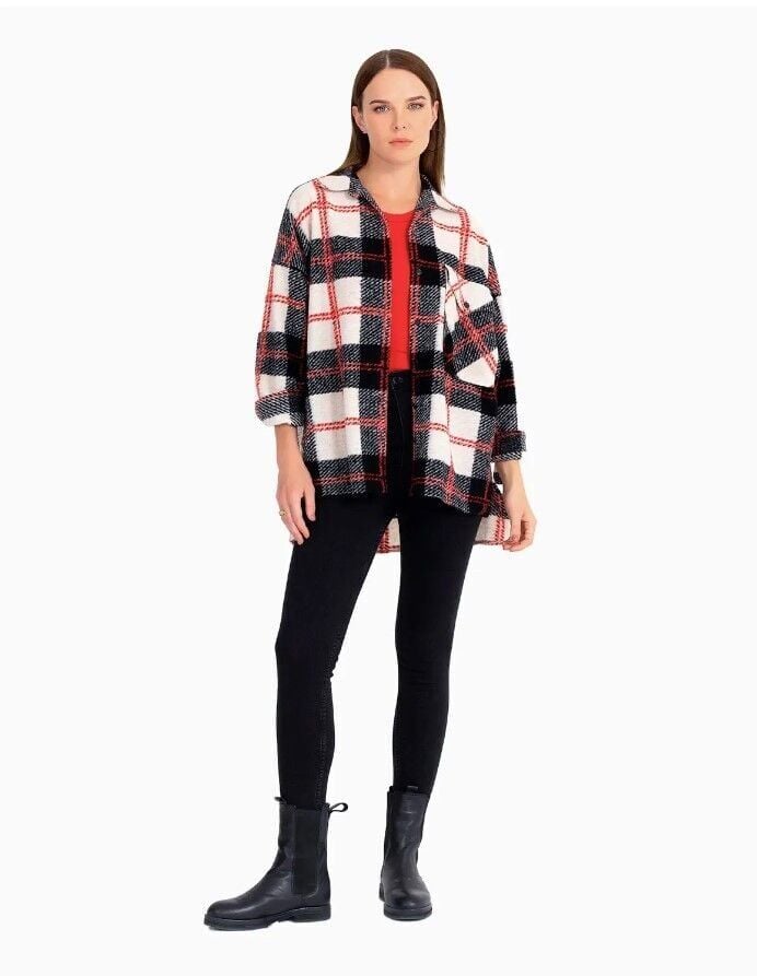 ODUNCU GÖMLEK EKOSE DESENLİ OVERSİZE CEP DETAYLI   QKS GÜNLÜK GÖMLEK 221201039 #22-12#