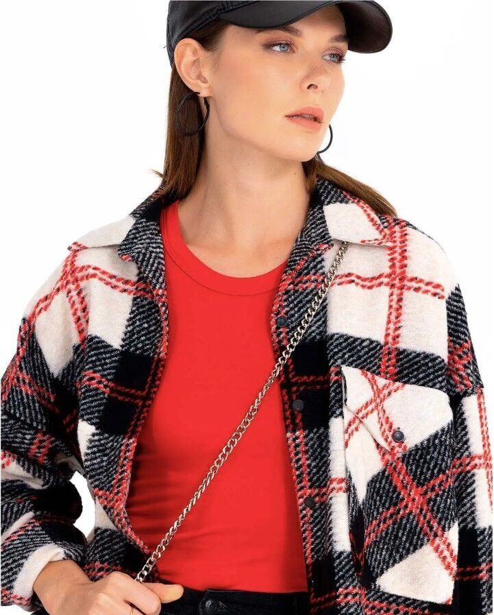 ODUNCU GÖMLEK EKOSE DESENLİ OVERSİZE CEP DETAYLI   QKS GÜNLÜK GÖMLEK 221201039 #22-12#