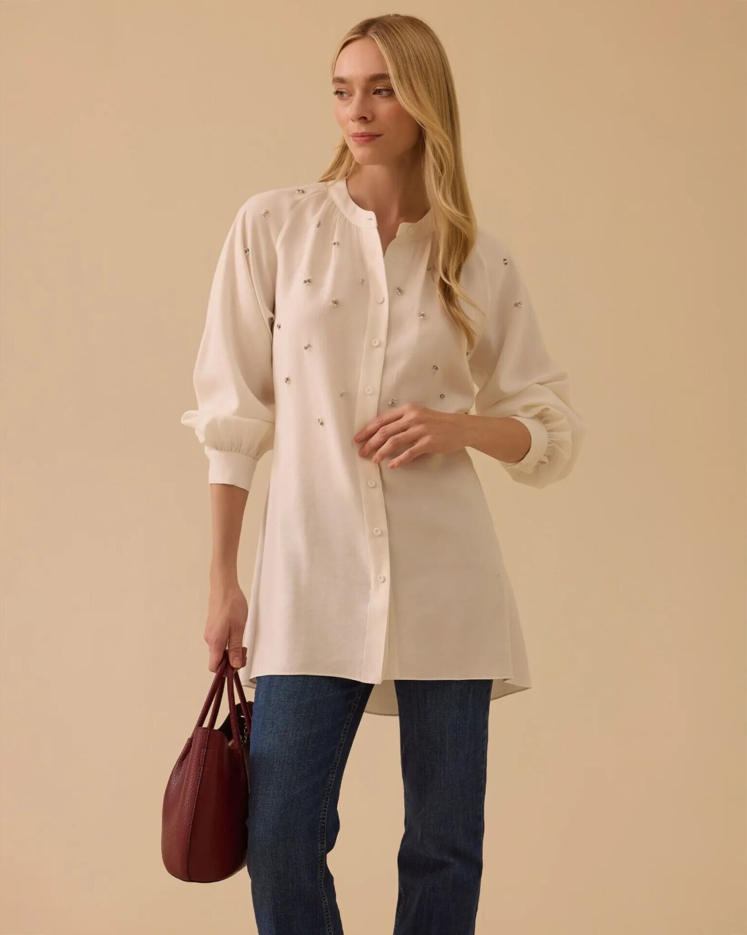 1007 HAKİM YAKA TAŞLI TUNİK #26#