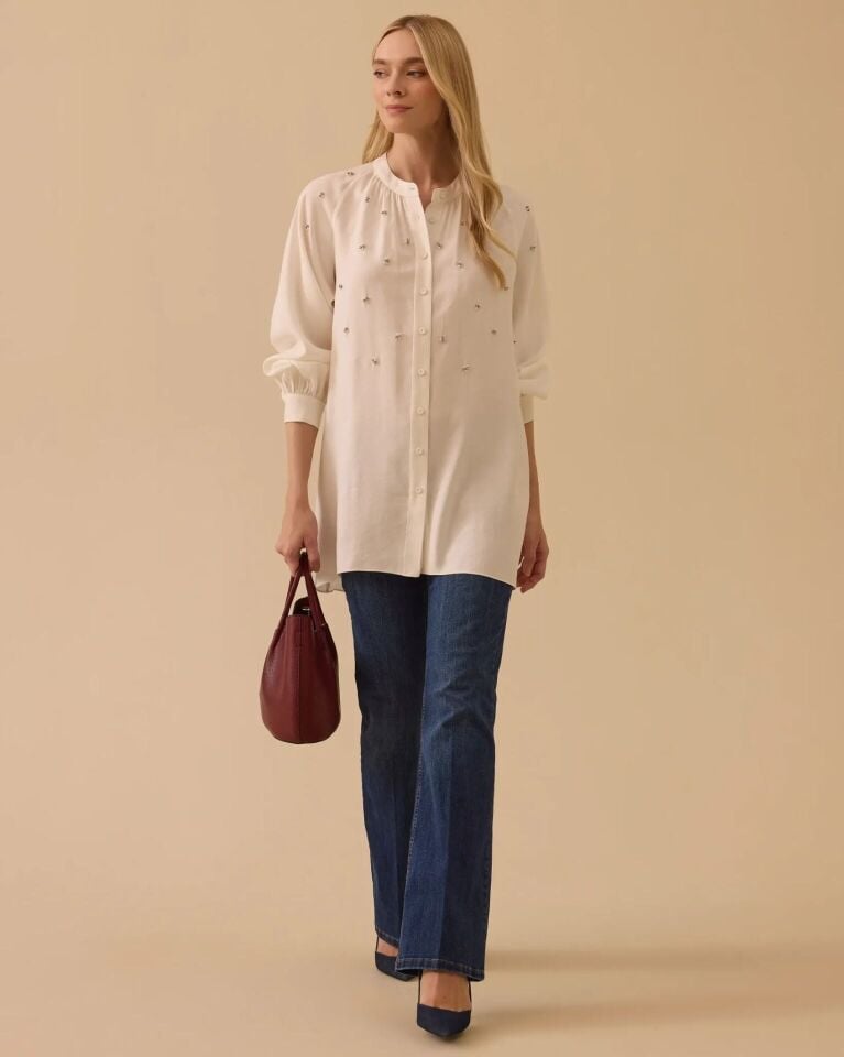 1007 HAKİM YAKA TAŞLI TUNİK #26#