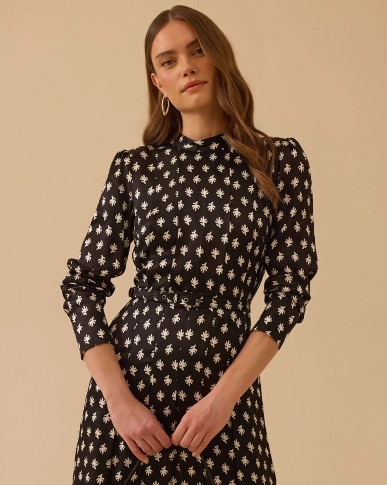 1005 DESENLİ KEMER DETAYLI ELBİSE #26#