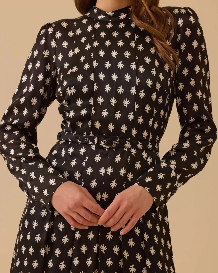 1005 DESENLİ KEMER DETAYLI ELBİSE #26#