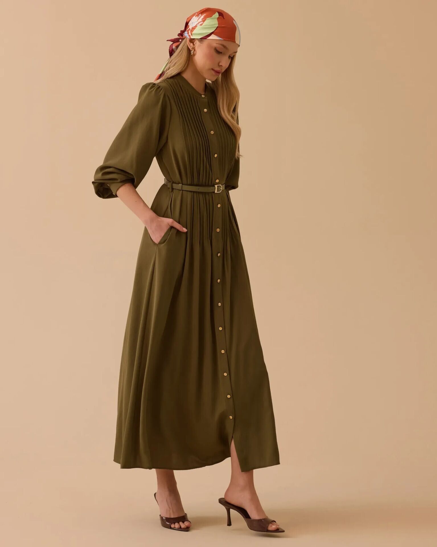 1008 HAKIM YAKA KEMERLİ GÜNLÜK ELBİSE #26#