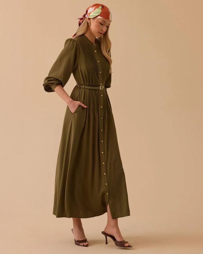 1008 HAKIM YAKA KEMERLİ GÜNLÜK ELBİSE #26#