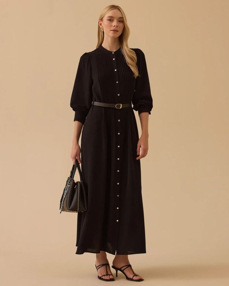 1008 HAKIM YAKA KEMERLİ GÜNLÜK ELBİSE #26#