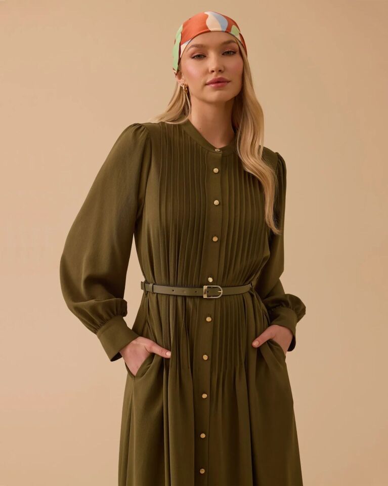 1008 HAKIM YAKA KEMERLİ GÜNLÜK ELBİSE #26#