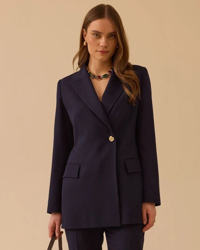 1005 TEK DÜĞMELİ KREVUZE  YAKA KLASİK BLAZER CEKET  #26#